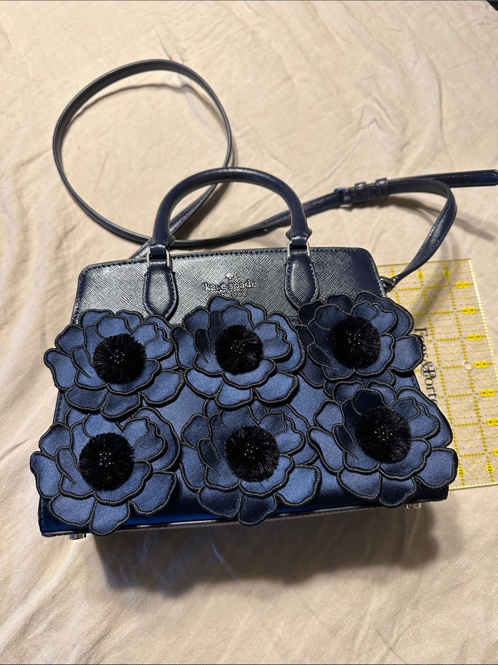 kate spade navy blue floral applique satchel